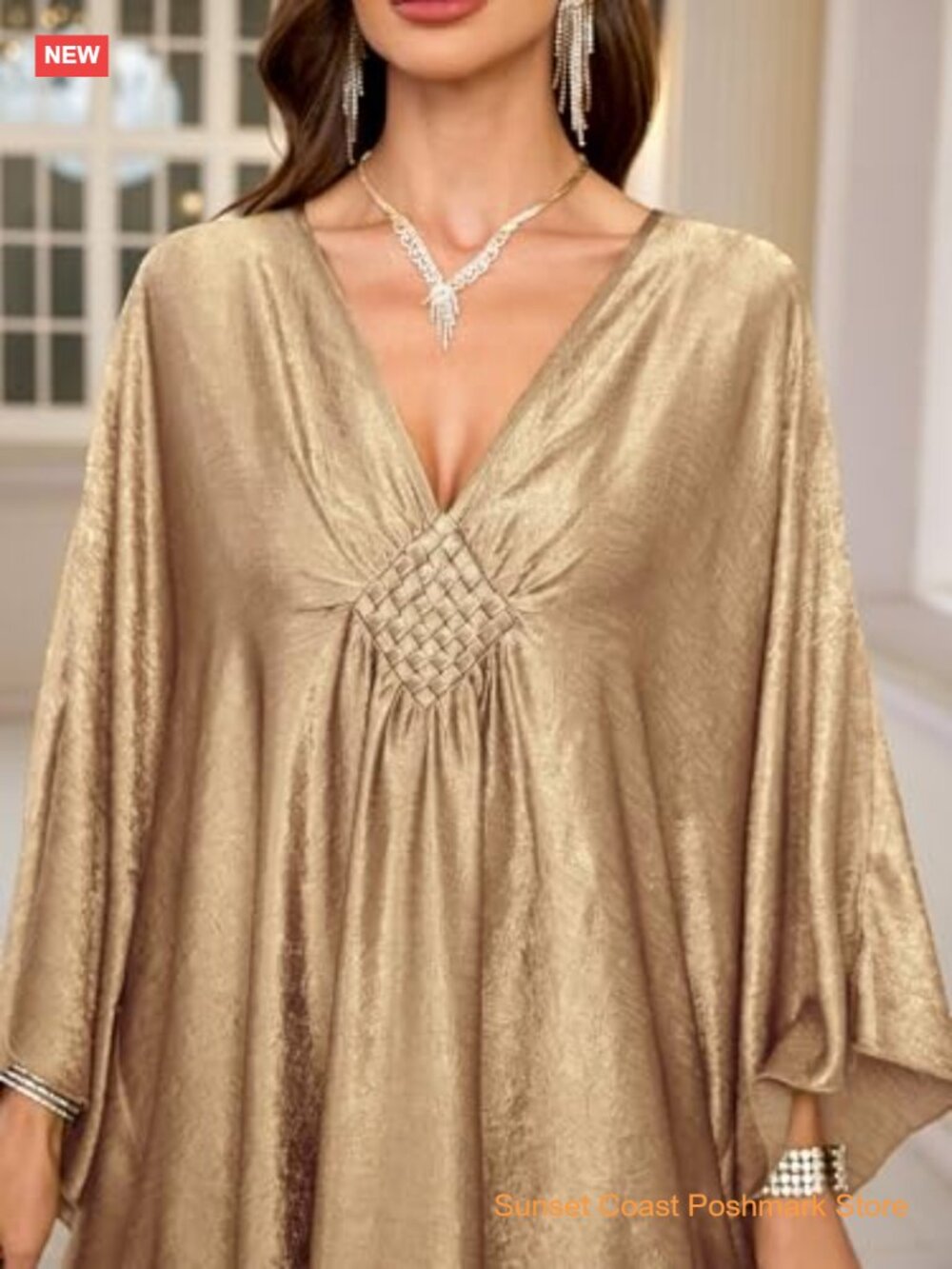 Solid Chiffon Plus Size Kaftan Dress Maxi Beach Cover Up Batwing Sleeve - Picture 6 of 7